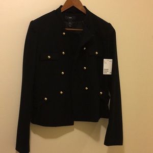 Black wool blazer w/gold accents